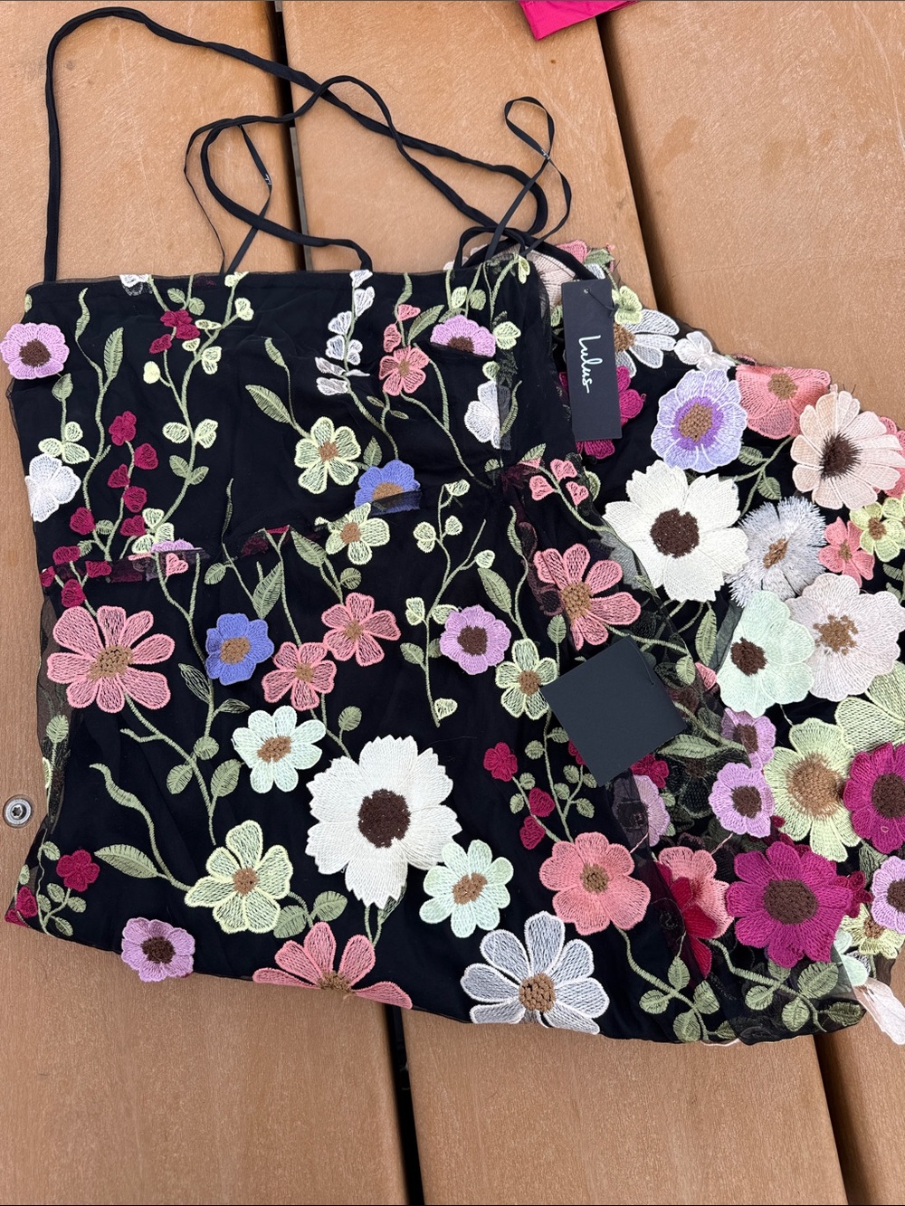 Lulu's Black Floral Embroidered Spaghetti Strap Cami